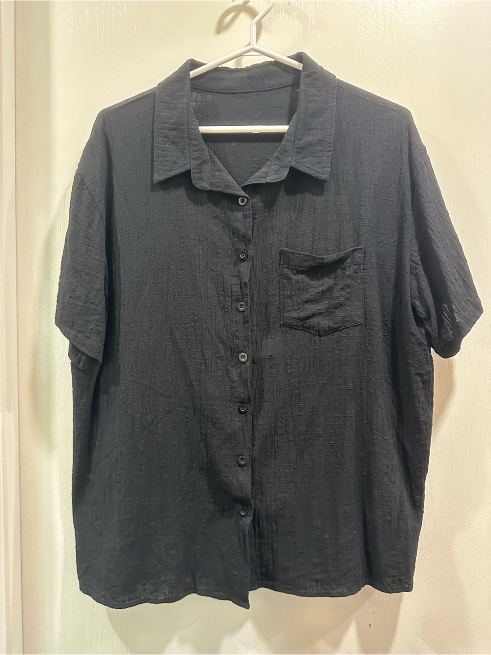 Ladies Black Short-Sleeve Button-Up Shirt